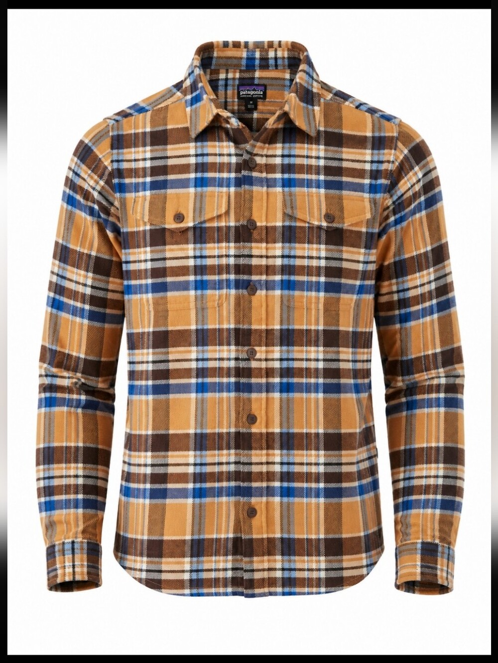 Patagonia Organic Cotton Plaid Flannel Shirt Men's M Brown Blue Outdoor Workwear